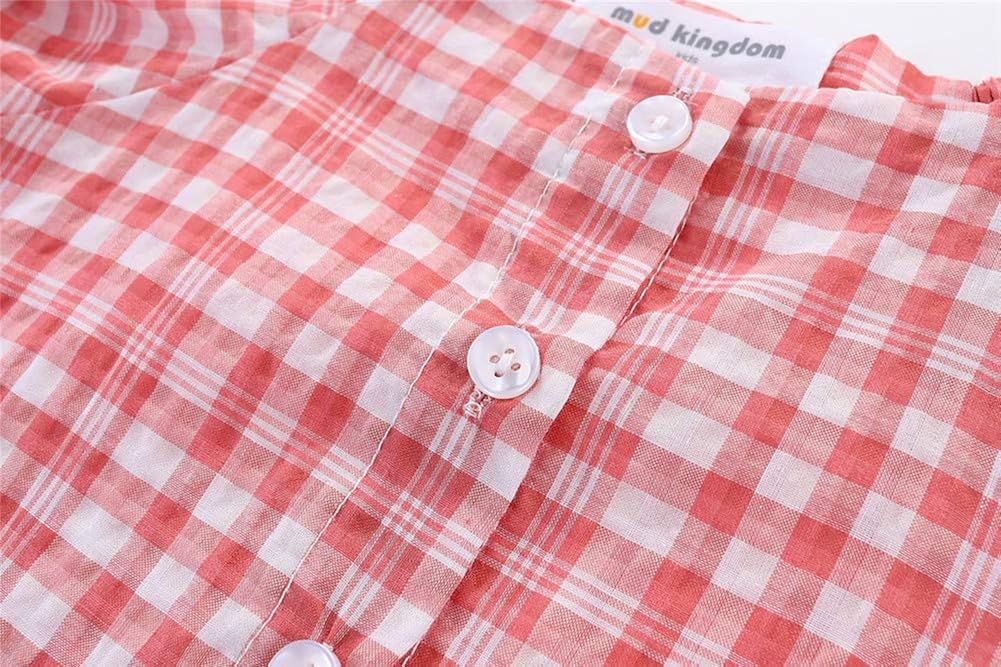 Mud Kingdom Little Girls Blouse Plaid Puff Sleeve Button Down Summer Holiday: Clothing