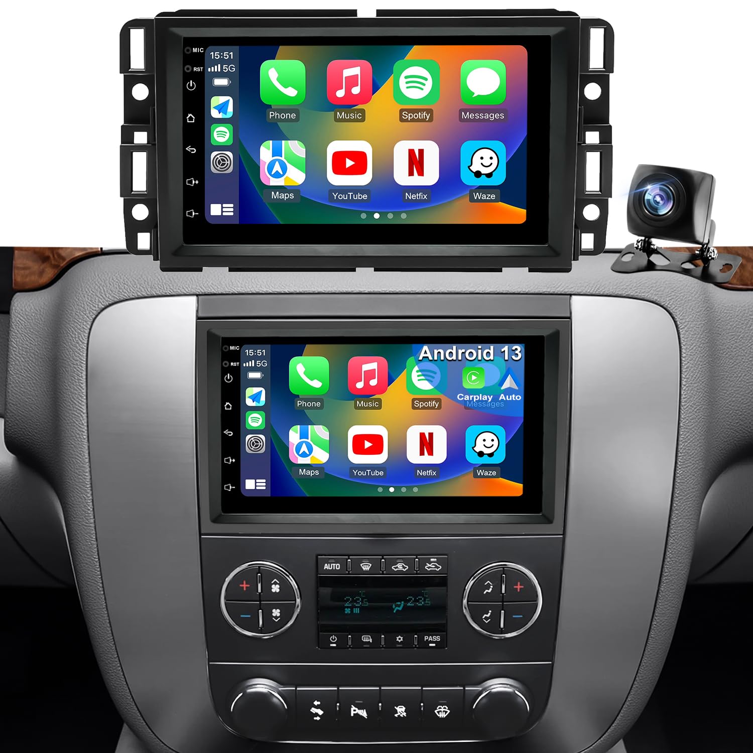 Photo 1 of 5GWiFi Upgrade Car Radio for GMC Sierra 1500 2007-2013, Chevy Silverado 1500 2007-2013, Yukon Tahoe 2007-2014, Acadia Equinox Enclave HD 7inch Touch Screen Stereo, Carplay Android Auto GPS FM Camera