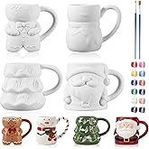 Jingmore 4 Sets Christmas Coffee Mug Paint Craft Kit Paint Your Own Snowman Santa Gingerbread Man Christmas Tree Mug Ceramic DIY for Adults Includes Ceramic White Cup and Painting Supplies for Xmas