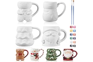 Jingmore 4 Sets Christmas Coffee Mug Paint Craft Kit Paint Your Own Snowman Santa Gingerbread Man Christmas Tree Mug Ceramic DIY for Adults Includes Ceramic White Cup and Painting Supplies for Xmas