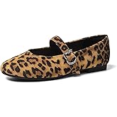 Rivsoi Womens Mary Jane Flats, Comfortable Women’s Flats, Round Toe Ballet Flat with Adjustable Strap for Dressy Office Wear Size 8.5 Leopard Print