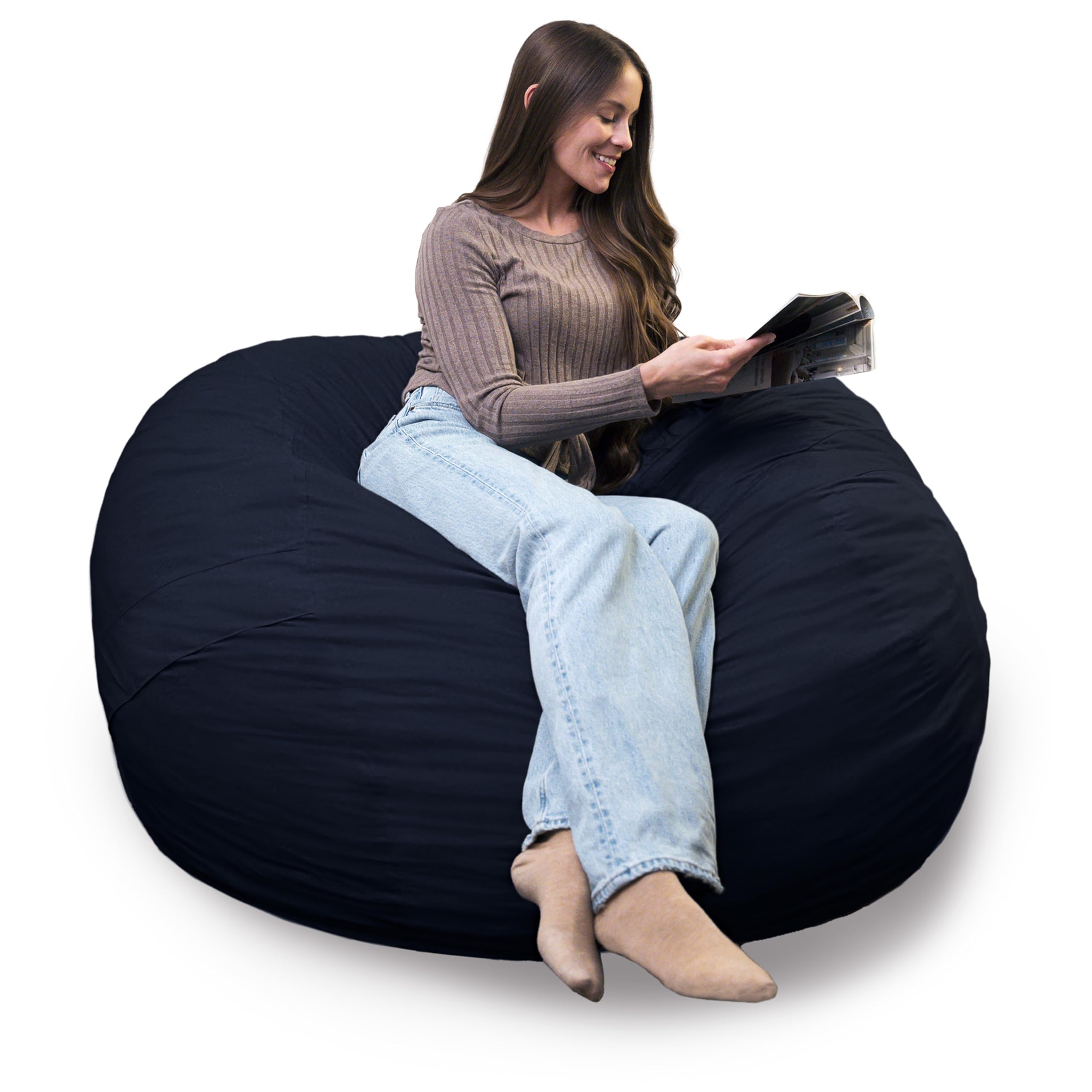 Photo 1 of Big Joe Fuf 5Ft Oversized Foam Bean Bag Chair with Removable Cover for Kids, Teens, Adults, Cobalt Lenox, Durable Woven Polyester, 5 foot Large Reading and Gaming Seat