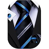 Barry.Wang Designer Classic Ties for Men Set Formal Pocket Square Cufflink Check Plaid