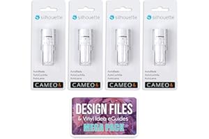 SILHOUETTE AMERICA Silhouette Cameo 5, Cameo 4, PRO, Plus, & Portrait AutoBlade Replacement 4 Pack Bundle with 200+ Designs