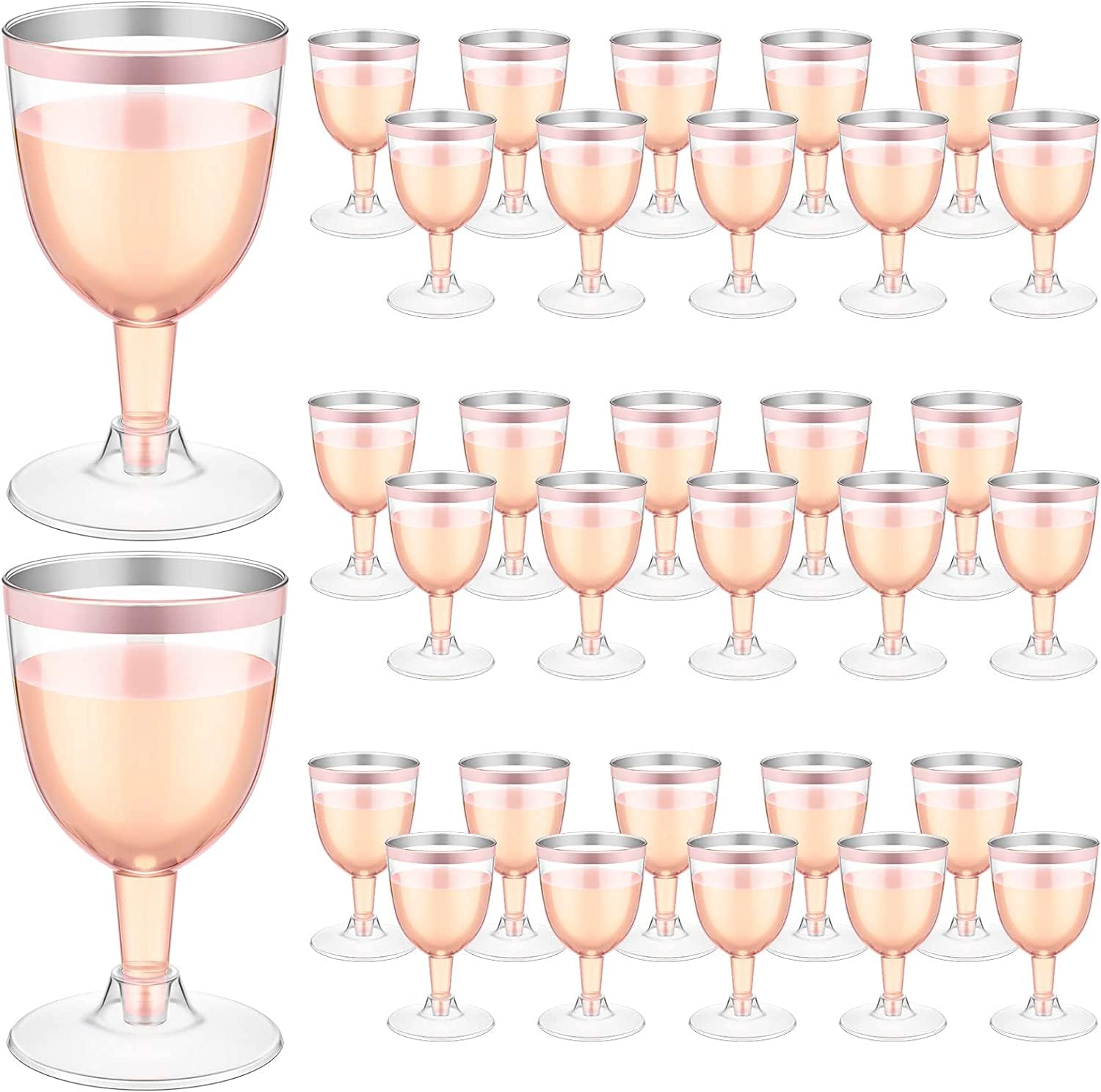 LATERN 50Pcs Rose Gold Rimmed Wine Glasses, 170ml Plastic Wine Tasting Glasses Reusable Stemmed Party Wine Cups for Drinks Whiskey Champagne Beer Cocktail Martini (13.5 x 6.5cm)