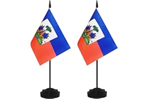 YAMIUO 2 Pack Haiti Desk Flag Set, Haitian Desktop Small Miniature Table Office Flag with 12" Black Pole and Black Base, Offices, Classroom, Home, Festival Decoration (Haiti)