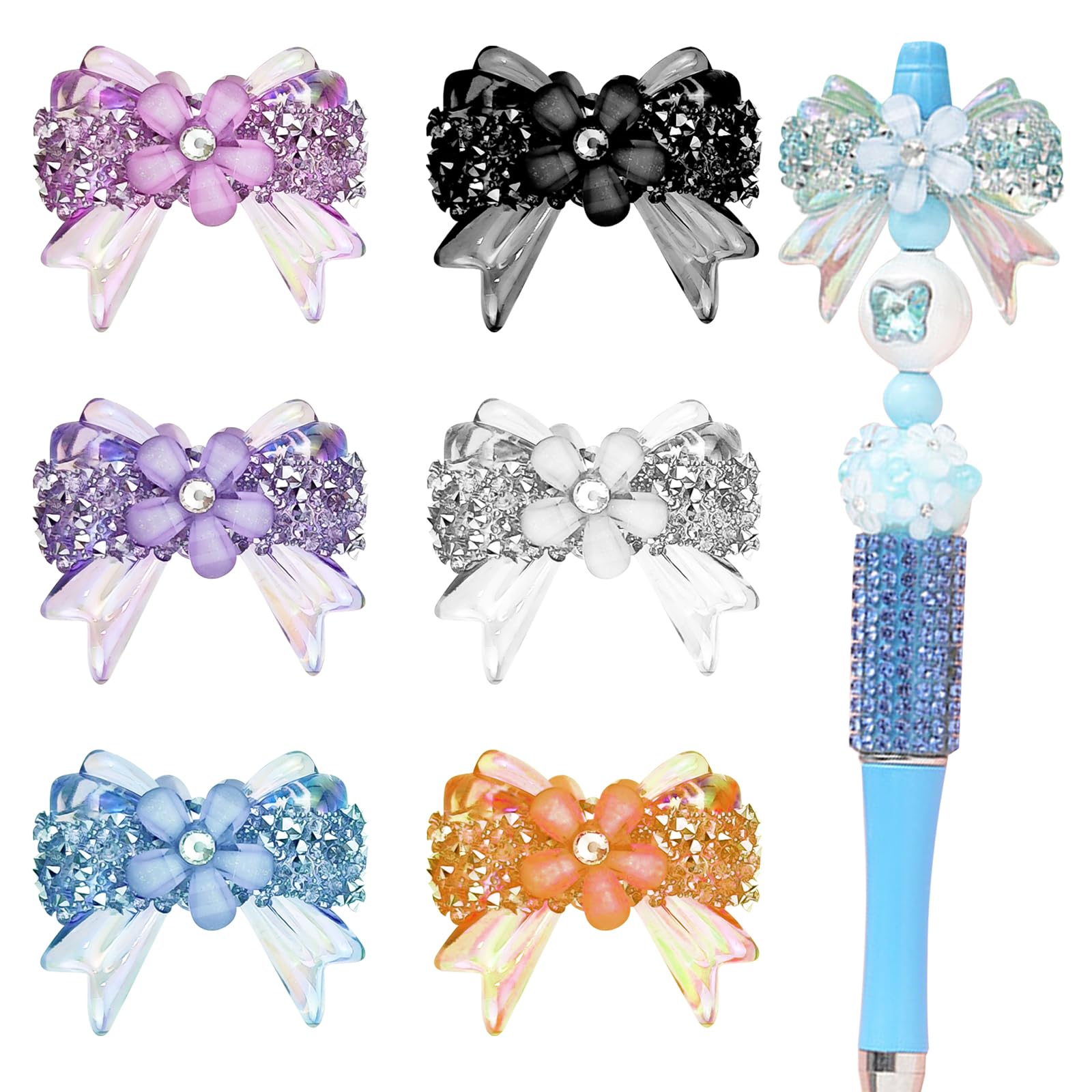 Photo 1 of 6PCS Rhinestone Bows Beads for Pens, Fancy Focal Beads for Beadable, Pens Beadable Keychains Making