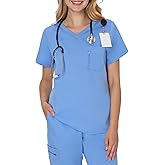 Hanes Womens Scrub Top, Comfort Fit 1-Pocket Healthcare Top for Women, Moisture-Wicking Medical Scrubs