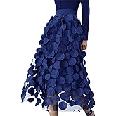 Women Tulle Midi Skirt High Elastic Waist 3D Polka Dot Mesh Skirt A-Line Layered Bubble Skirt Graduation Dress