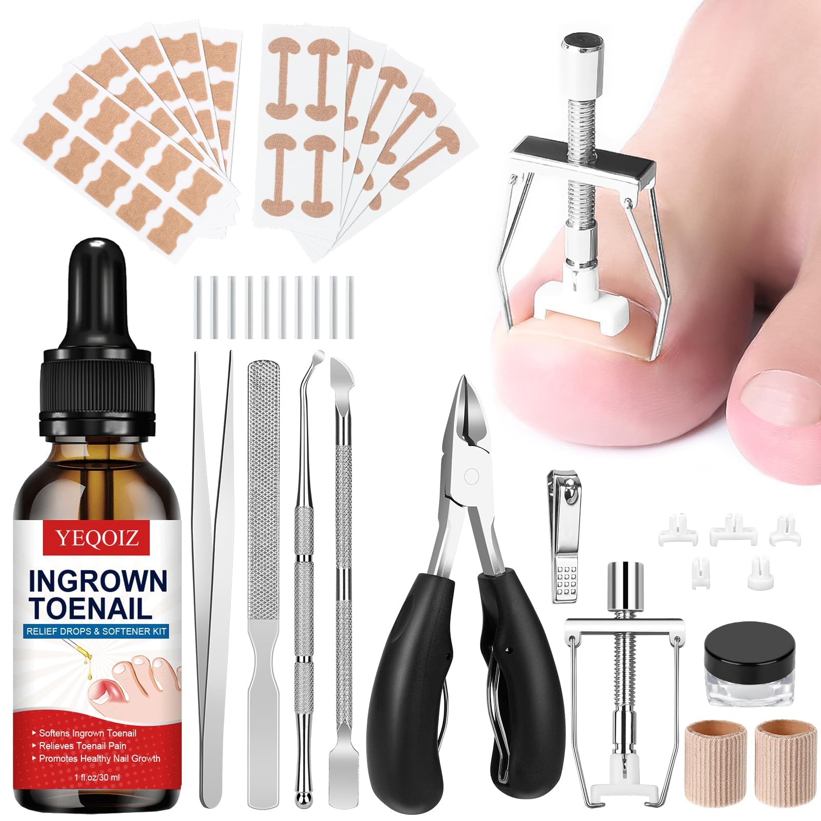 Photo 1 of Ingrown Toenail Removal Kit, Ingrown Toenail Tool Kit with Ingrown Toenail Corrector, Ingrown Toenail Drops, Corrector Patch, Toenail Clipper, Nail File Lifter Tools