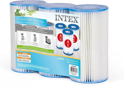 INTEX 29003E Type A Pool Filter Cartridge: for INTEX Filter Pumps – Easy-to-Clean – Dacron Paper – Efficient Filtration – 3 Pack