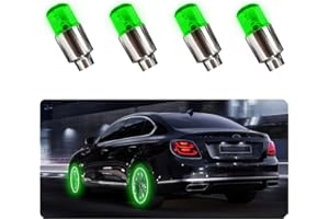 Gasedin 4 PCS LED Tire Valve Stem Cap Lights, Cool Light & Shock Sensor Night Flash Light for Tire Decor, Waterproof Motion Tire Spoke Light for Most Vehicle, Car Accessories (Green)