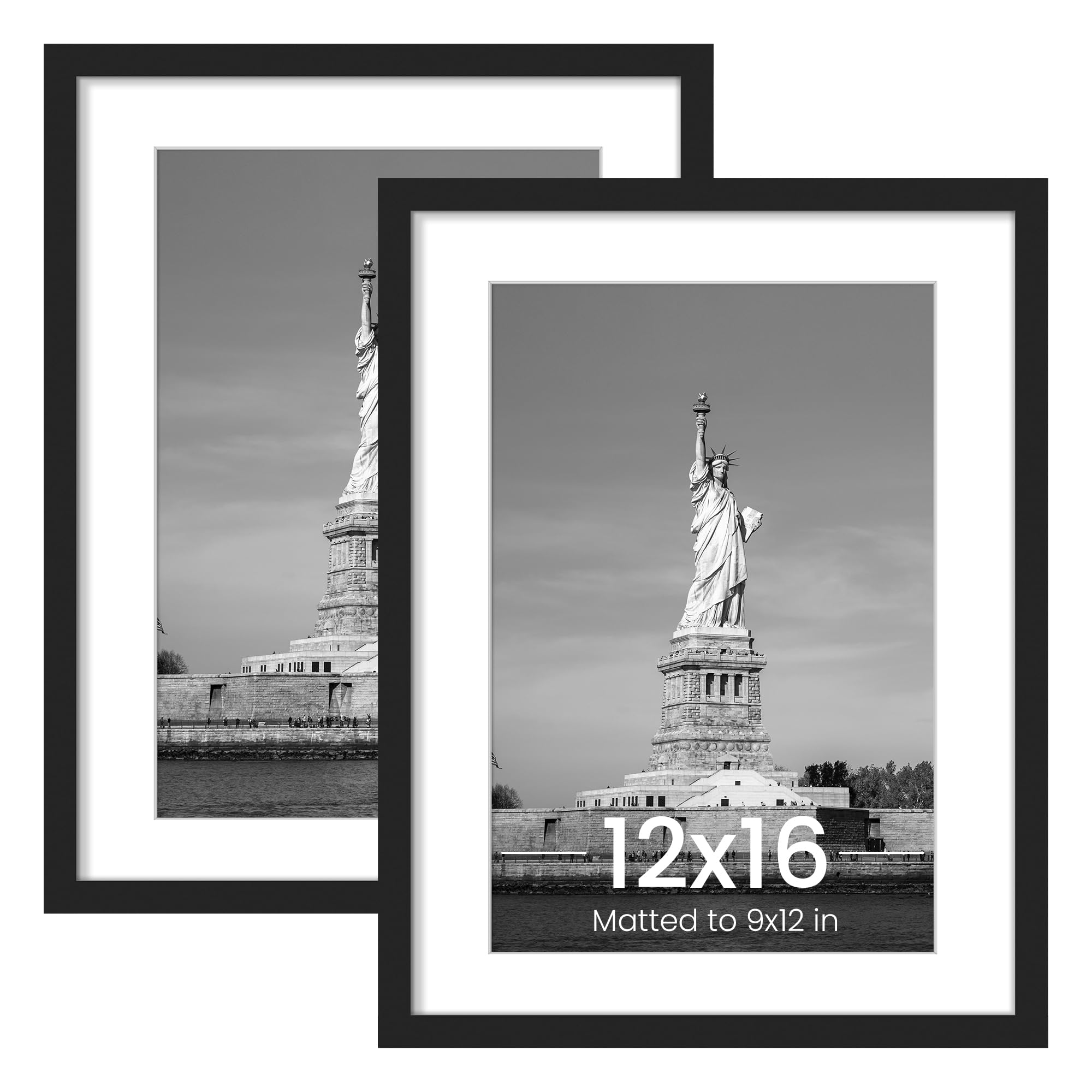 Photo 1 of ENJOYBASICS 12x16 Picture Frame, Display Poster 9x12 with Mat or 12 x 16 Without Mat, Wall Gallery Photo Frames, Black, 2 Pack