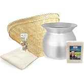 PANWA Sticky Rice Essential Starter Set - Includes Steamer Pot, Handcrafted Bamboo Wing Basket, 24&rdquo; Grade 90 Cheesecloth &amp; 500g. Premium Thai Sticky Rice