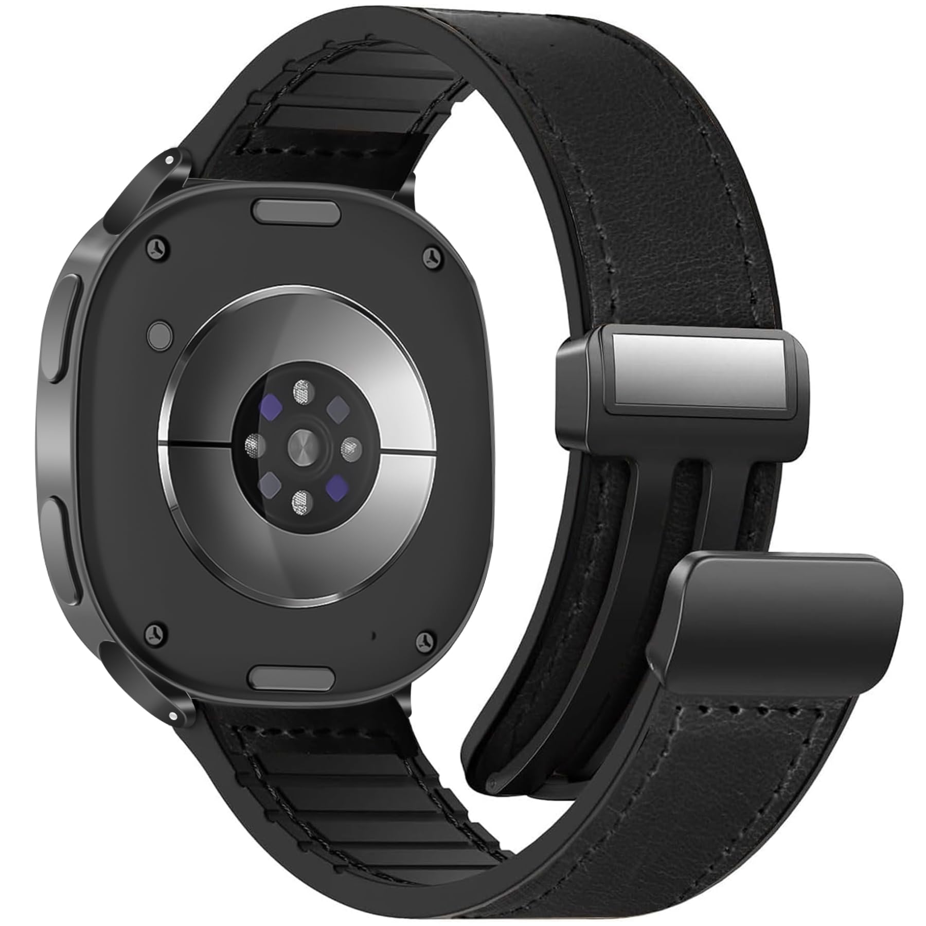 Photo 1 of WestEagle Leather Watch 8 Band Compatible with Samsung Galaxy Watch 8 40mm 44mm/ 8 Classic 46mm, Magnetic Buckle Silicone Bottom Design Adjustable Wristbands Accessories for Men and Women, Black