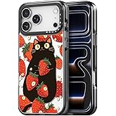 Bouvardia for iPhone 17 Pro Max Case, Cute Design for Women & Girls, Protective & Aesthetic, Gray Bumper - Cat & Strawberries