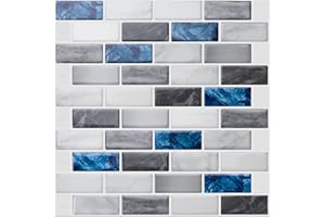 Art3d 10-Sheet Peel and Stick Backsplash, 12 in. x 12 in. Subway 3D Wall Panels, Mono White with Gray Grout (12inx12in, 10she