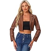 Allegra K Cropped Leather Jacket for Women's PU Casual Moto Jackets