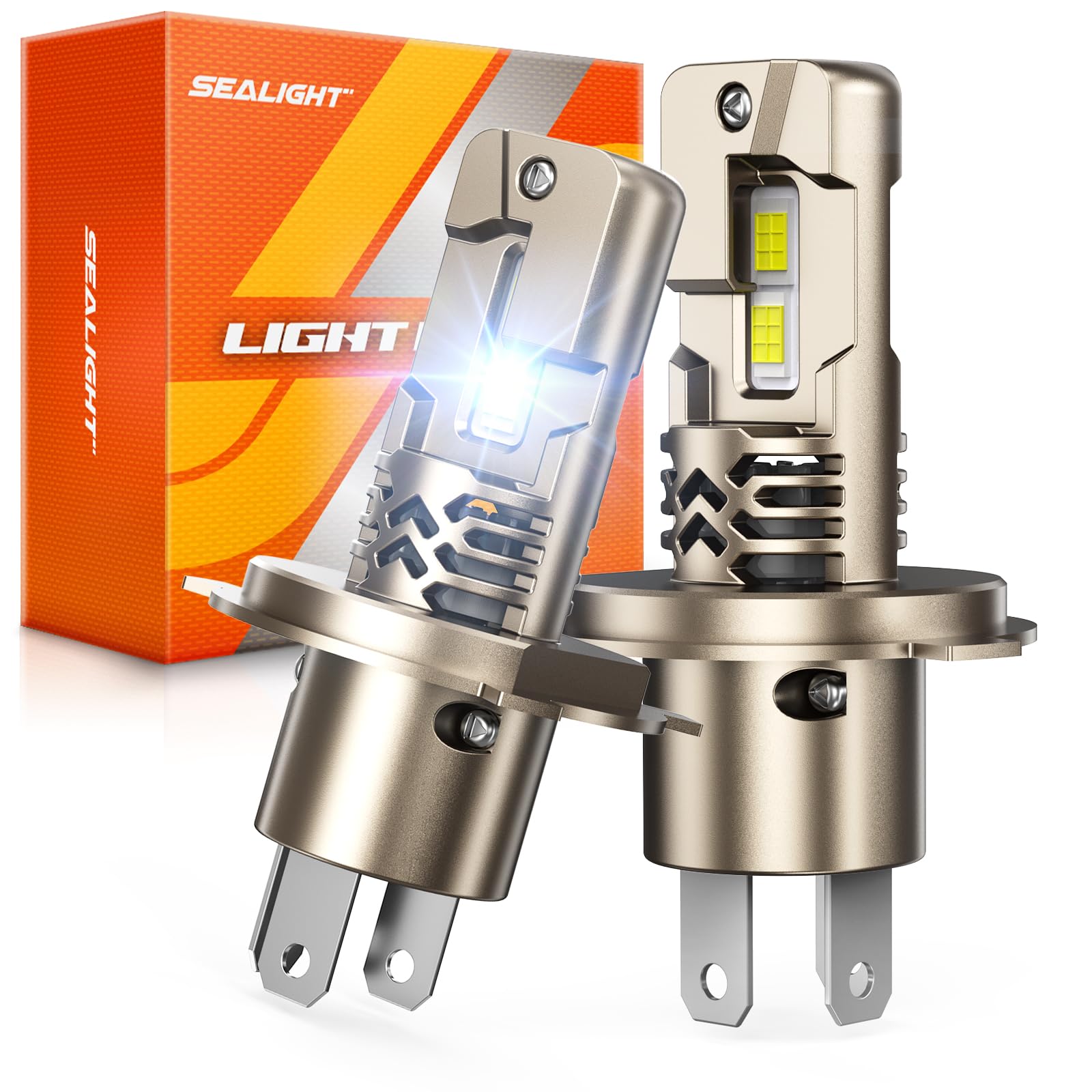 SEALIGHT H4 50,000LM Super Bright 9003 Light Bulbs, 1:1 Mini L2S Driving Bulbs, 25000RPM Cooling Fan HB2 Bulb, IP68, 3MIN Play and Plug, Pack of 2 Image