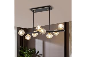 OKES Modern Crystal Chandelier Dining Room Light fixtures Black Chandeliers with Crystal Ball Shade 8-Lights Industrial Globe Hanging Pendant Lighting for Kitchen Island,Living Room,Dining Room