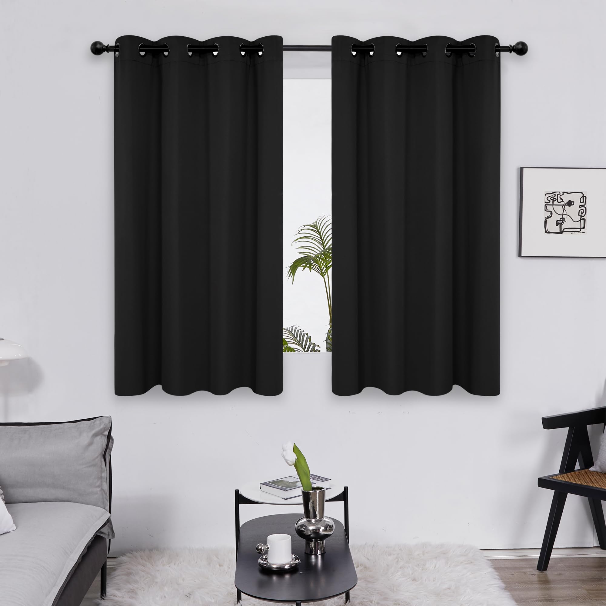 Deconovo Blackout Curtains Bedroom Super Soft Thermal Insulated Eyelet Blackout Curtains for Living Room 46 x 54 Inch Black 2 Panels