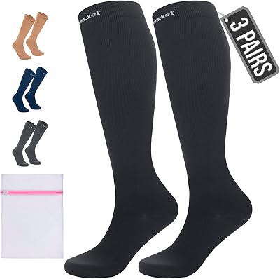 360 RELIEF 3 Pairs Compression Socks 15-20 mmHg L/XL Black with Laundry Bag