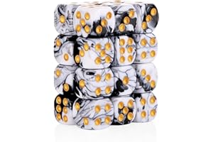 HANDAN 24 of Pack 16MM 6 Sided Dice Set,Two Colours D6 Game Dice Set, 6 Sided Standard Dices for Yahtzee, Bunco or Teaching Math,with Portable Dice Pouch(Black and White)