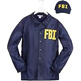 Men's FBI Agent Costume Set - Blue Windbreaker Jacket & Hat - Plus Size Police Officer Halloween Outfit