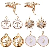 COGCHARGER 10 Pieces Brass Cubic Zirconia Charms Pendants Real 18K Gold Plated Charms with Freshwater Shell Sun for DIY Necklace Jewelry Making