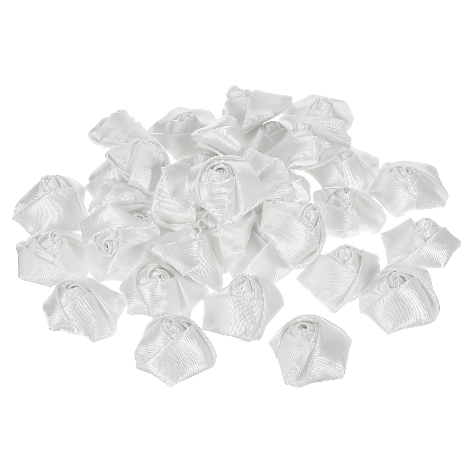 PATIKIL 1.6" Satin Ribbon Roses, 50 Pack Artificial Flowers Roses Heads Handmade Fake Flowers Fabric Flowers for Crafts Wedding Bouquet, White