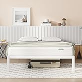 Novilla Full Size Bed Frame Without Headboard, Metal Platform Bed Frame, No Box Spring Needed, Heavy Duty, Wood Slat Support, Easy Assembly, White