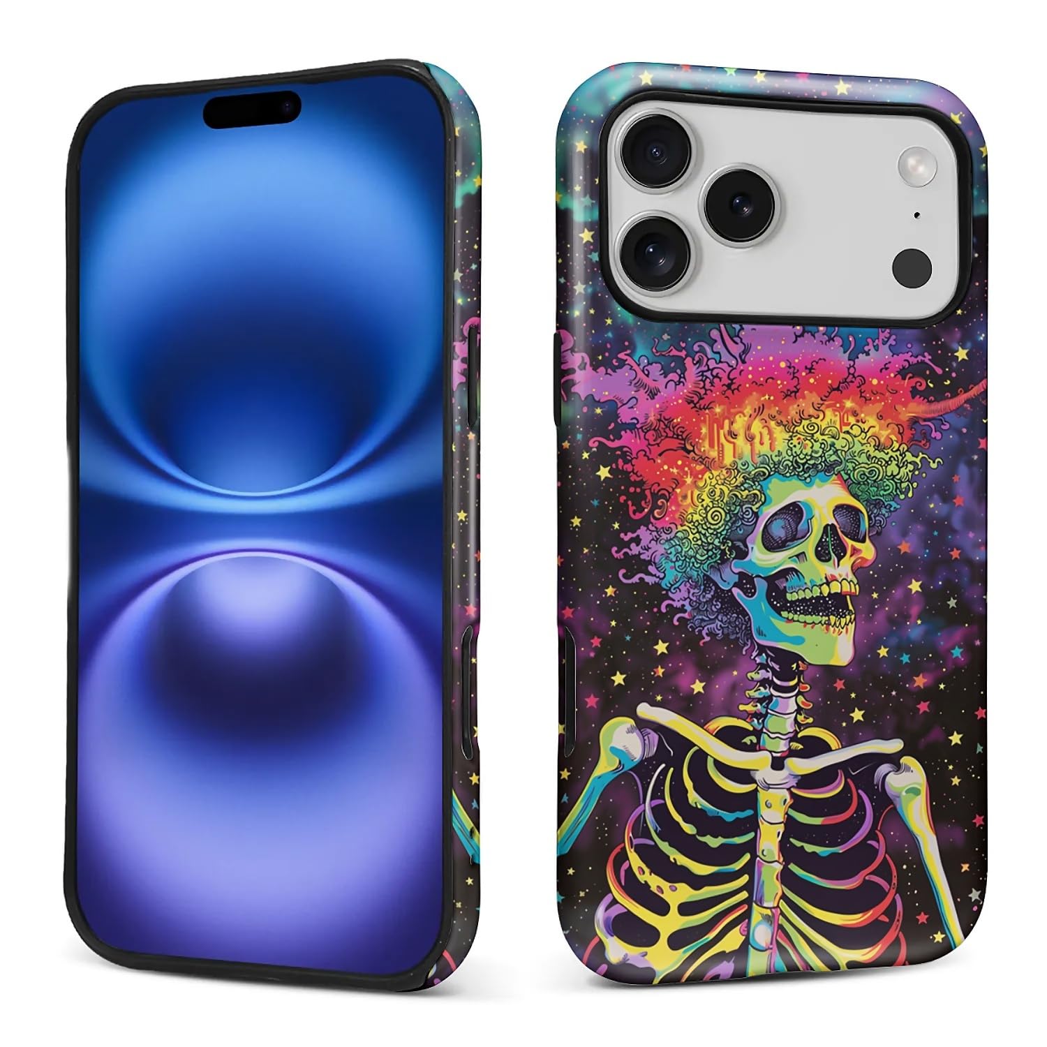 Bvkilrvc for iPhone 17 Pro Max Case, Skull Rainbow Stars Pattern Print Matte Phone Case Funny Liquid Silicone Case Impact Resistant Anti-Scratch Shockproof Protective Cover