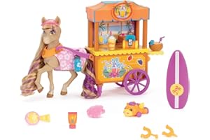Wild Manes Horse Toys Bailey’s Surf & Snacks Cart Playset with Bailey Horse Doll Figure, Includes Brush and Play Accessories