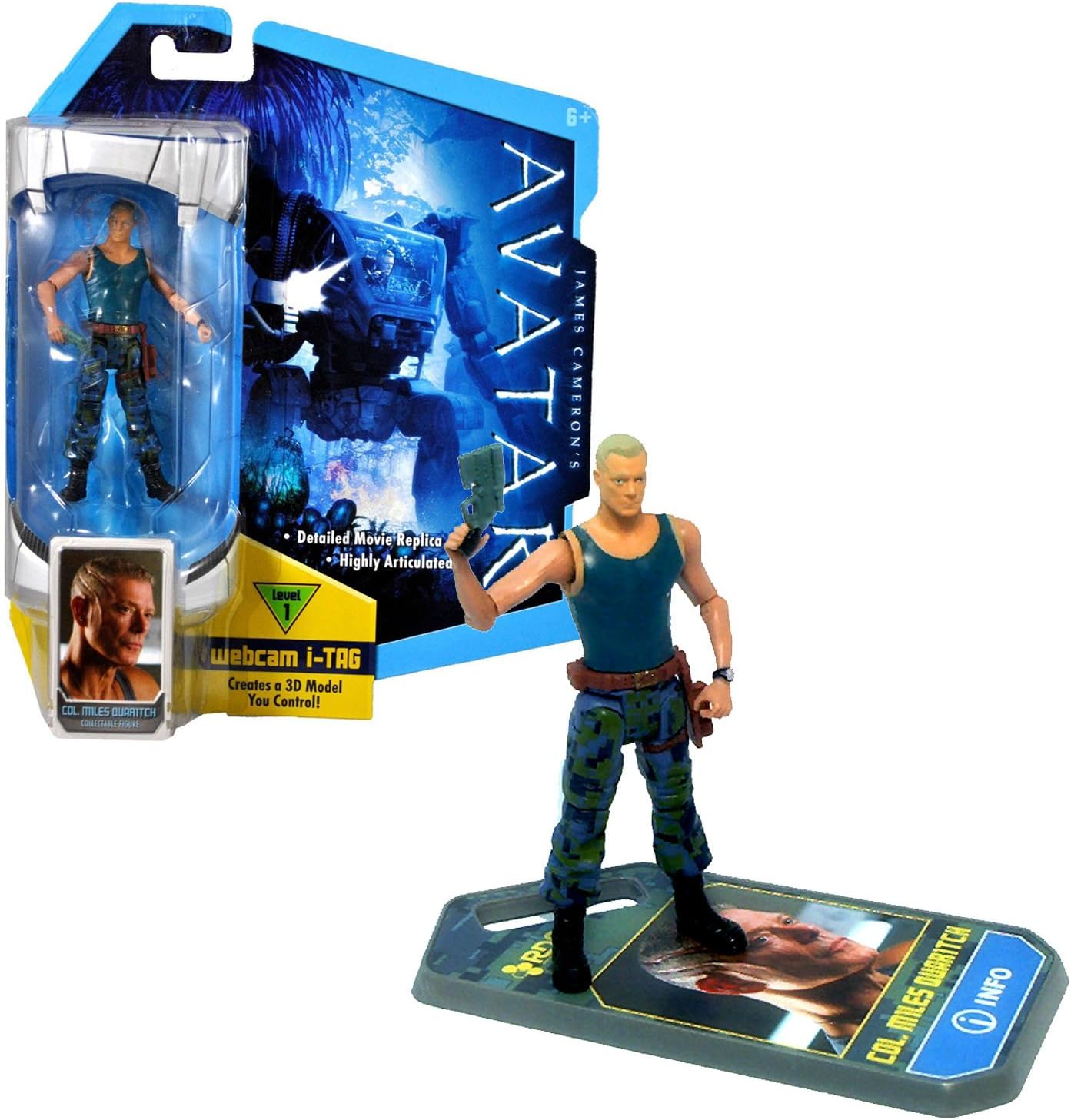 James Cameron Avatar Mattel Year 2009 Highly Articulated Detailed Movie Replica 4 Inch Tall Action Figure - COL. Miles QUARITCH with Pistol and Level 1 Webcam i-Tag (R2297)