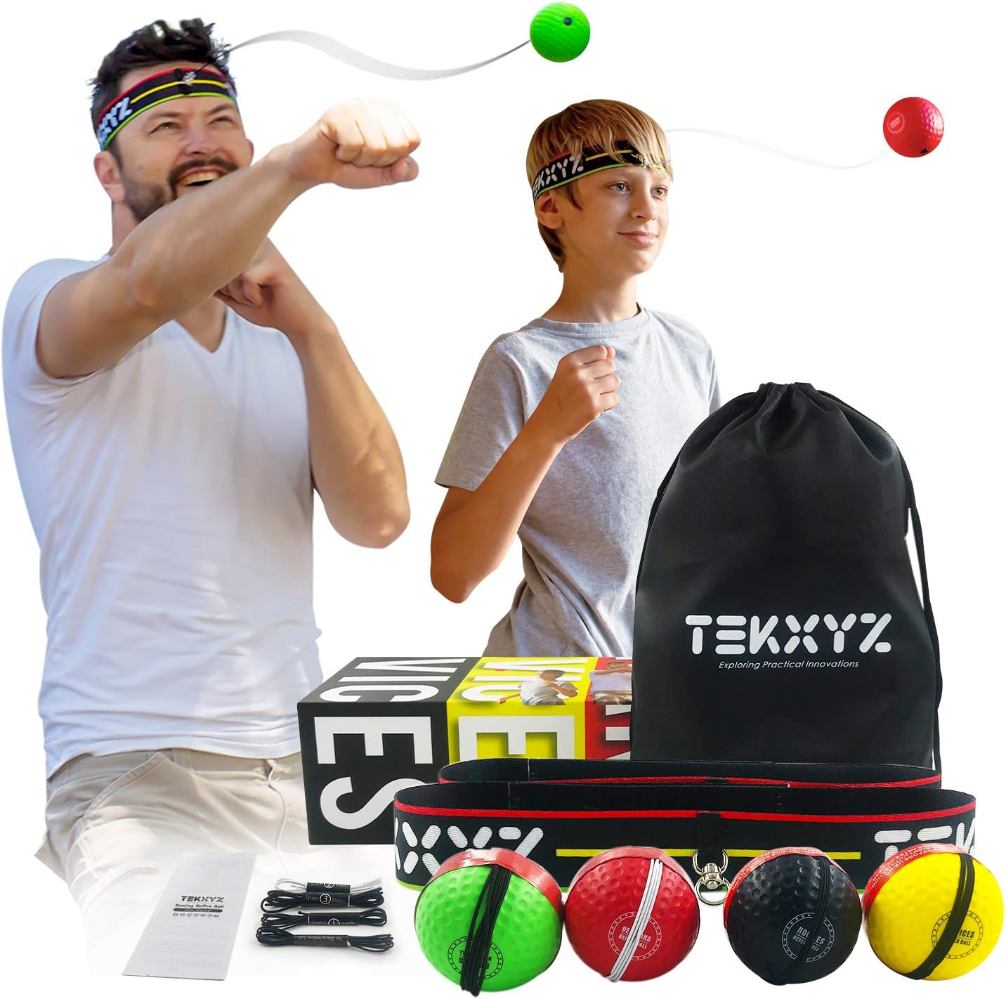 Amazon Com Tekxyz Boxing Reflex Ball Family Pack 2 Adjustable Headbands 2 Novice Reflex Balls 1 Veteran Reflex Ball 1 Boxer Reflex Ball And More Sports Outdoors