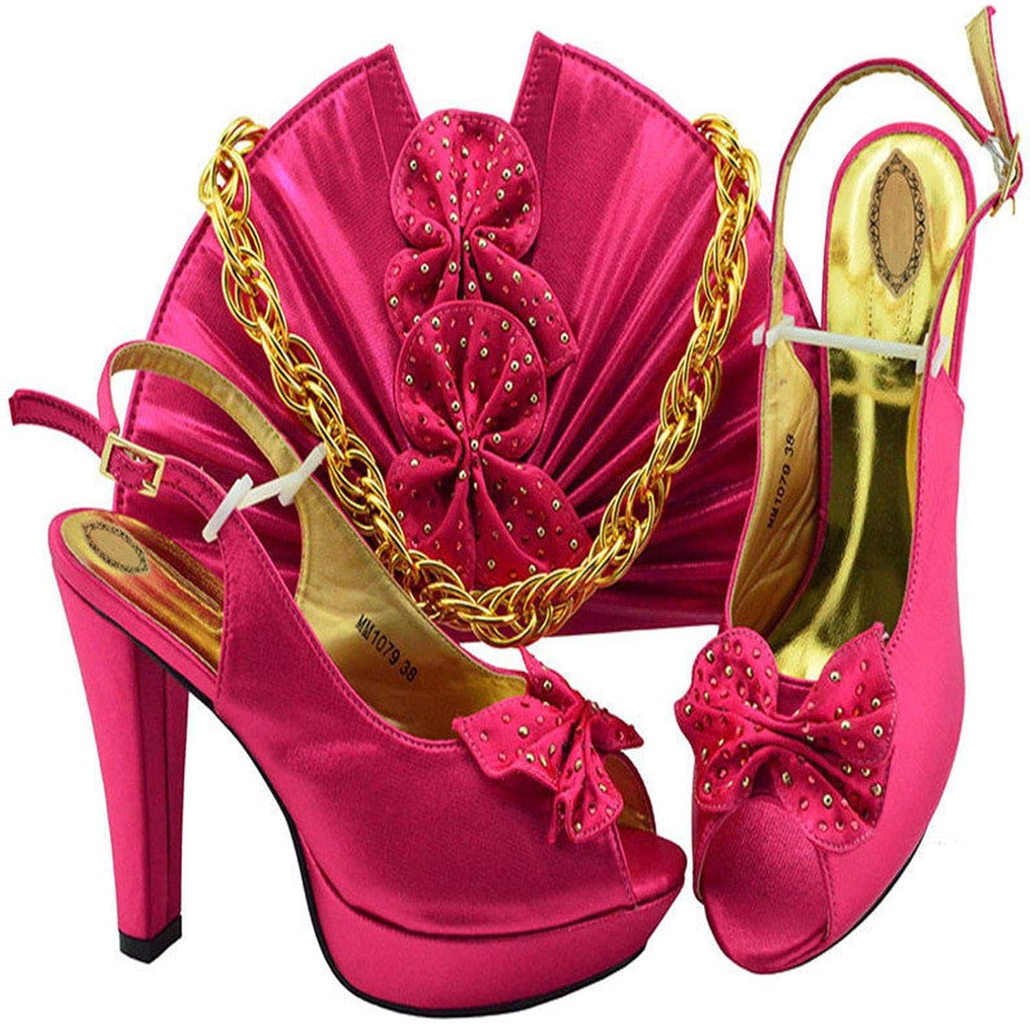 fuchsia shoes and matching bag