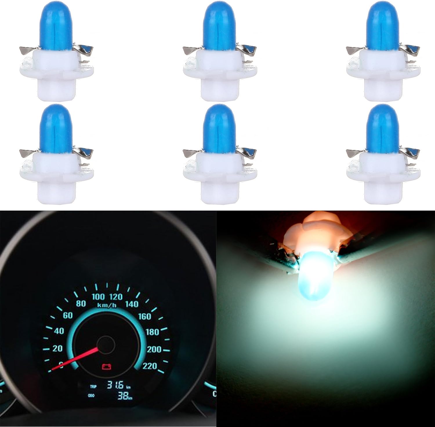 cciyu 6 Pack Blue T5 B8.4D Tri-cell 5050 1SMD LED Car Dashboard Dash GaugeSide Indicator Light Lamps