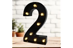 HIRBISNIS LED Marquee Numbers, 8.58 Inch Led Light Up Numbers for Party, Small Light Up Letters, Battery Powered Lighted Number for Table, Birthday, Night Light, Christmas or Home Decor (Black, Number 2)