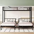 Tynior Nest Triple Bunk Bed, Metal Twin Over Twin & Twin Bunk Beds for 3 with Guardrails, Ladder & Upper-Bed Platform, Detachable 3 Bunk Beds for Teens, Adults, No Box Spring Needed, Black