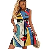Zhangruoheng Oil Painting Printed Womens Summer Sundress Casual Tank Sleeveless Tiered Swing A Line Beach Dress for Party