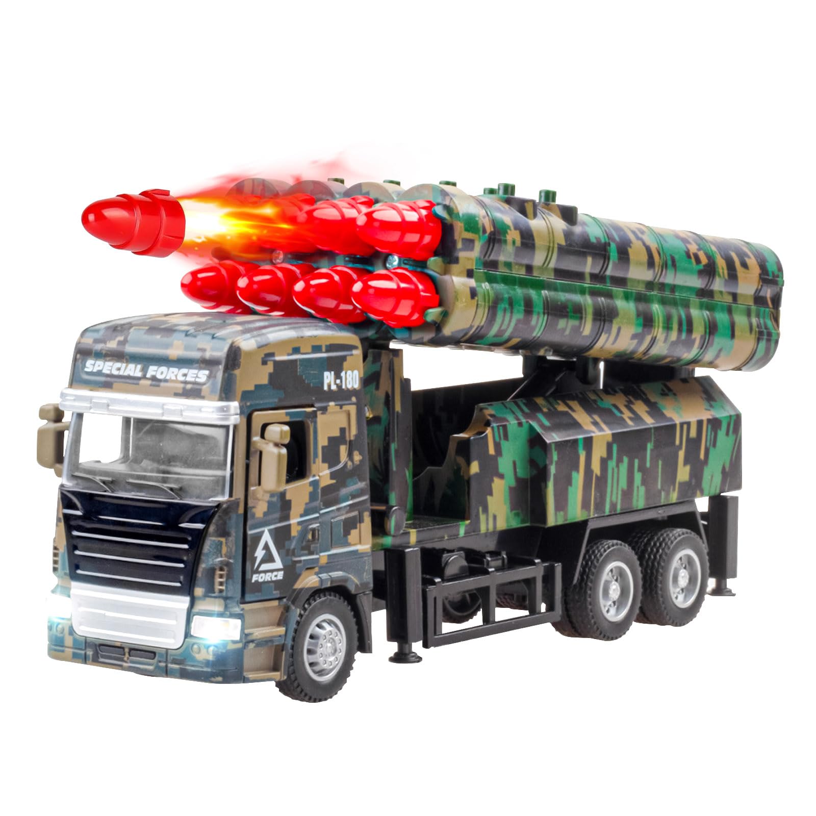 MR.HOKWY Army Toys for Boys - Military Toy Cars, Army Vehicle Model with 8 Missiles, Missile Launcher Car Toys Light & Sound for Kids, Pull Back Die-Cast Army Vehicles for Age 3 4 5 6 Years Old Boys