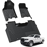 LASFIT Floor Mats for Ram 1500 Crew Cab 2025 2026 with Rear Under-Seat Factory Storage Bucket Seat, All Weather TPE Custom Fit Car Mats Floor Liners 1st & 2nd Row, Black