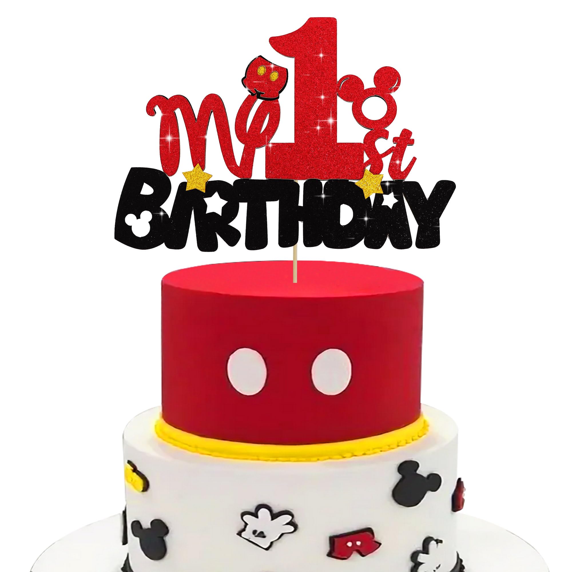 Photo 1 of BEISHIDA Boys Cake Toppers Mouse Cake Topper Mouse Birthday Party Decorations My 1st Birthday Red and Black Mouse Birthday Party Supplies for Kids Boys