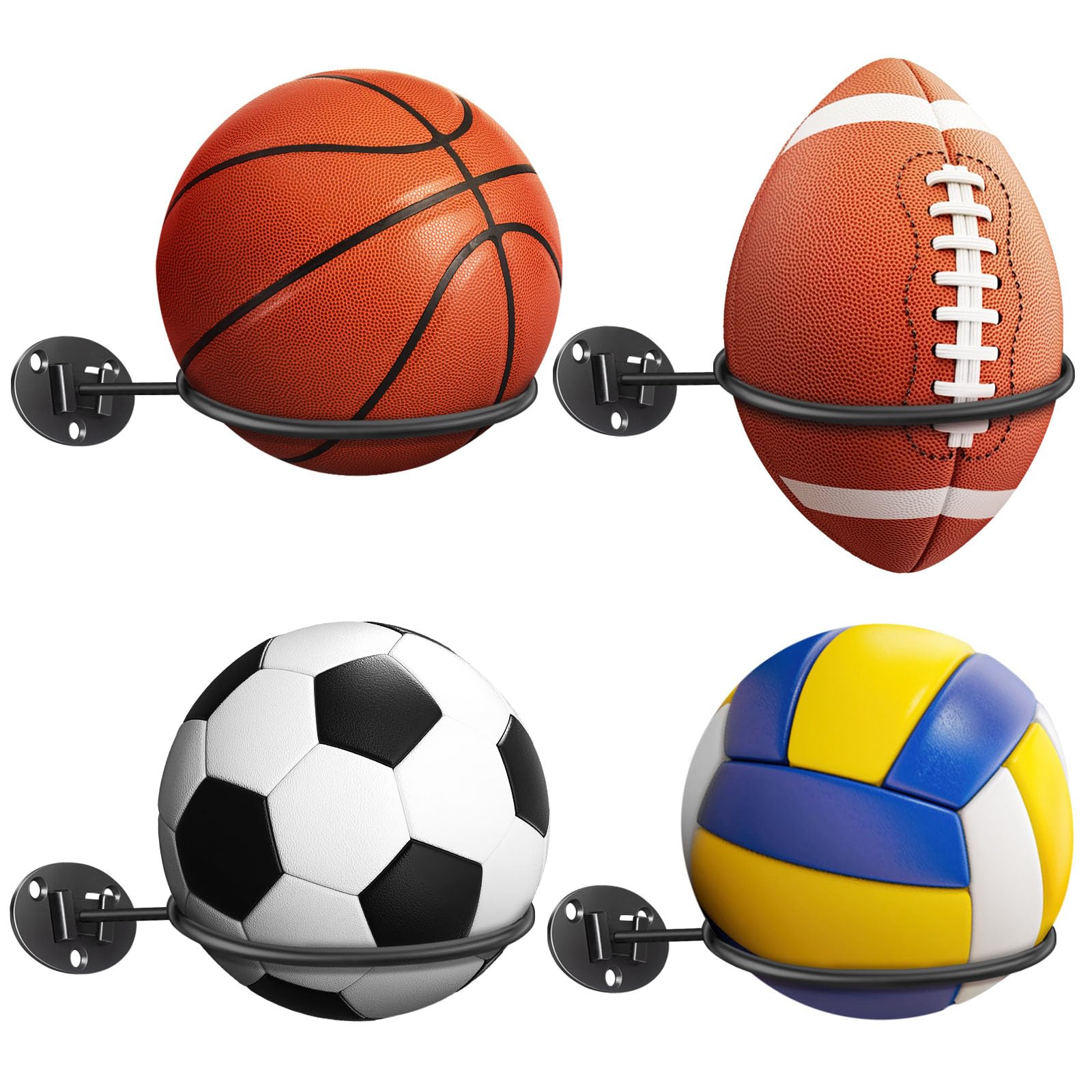 View 1 of ***MISSING PARTS***
Basketball-Holder Wall Mount, Football Holder Space Saving Ball Storage Rack, Durable Wall Mounted Ball Organizer for Basketball, Football, Volleyball, Soccer Balls, Garage, Kids Room (4 Packs)