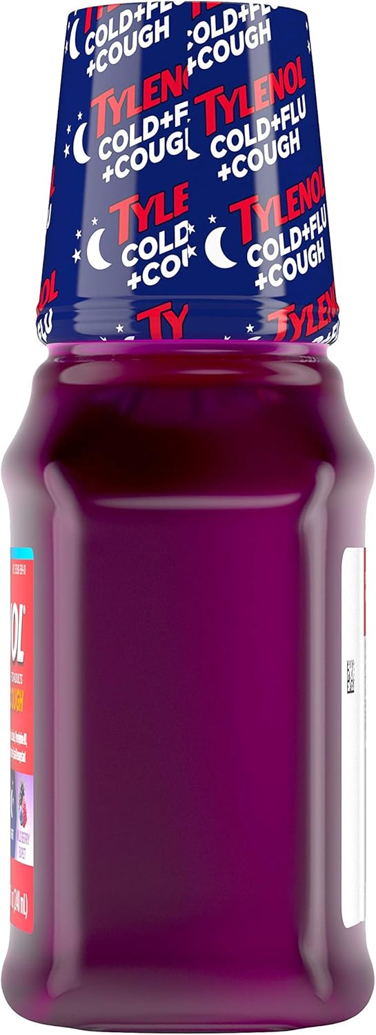 Tylenol Paracetamol Cold + Flu + Cough Night Liquid Medicine with Acetaminophen, Wild Berry, 8 fl. oz: Health & Personal Care