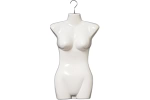 DISPLAYIMPORTER White Female Plastic Mannequin Torso Form with Metal Hanging Hook