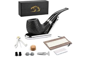 Joyoldelf Oak Tobacco Pipe Set - Handmade Smoking Pipe with Stainless Steel Stand, Wooden Tobacco Pipe with Gift Box, 9mm Pip