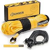 BUNKER INDUST 1/4" x 50' Synthetic Winch Rope Kit,11023LBS Winch Line with Protective Sleeve + Forged Winch Hook + Strap, Nylon Winch Cable Replacement for 3500-6000LBS Winch Off-Road ATV UTV, Yellow