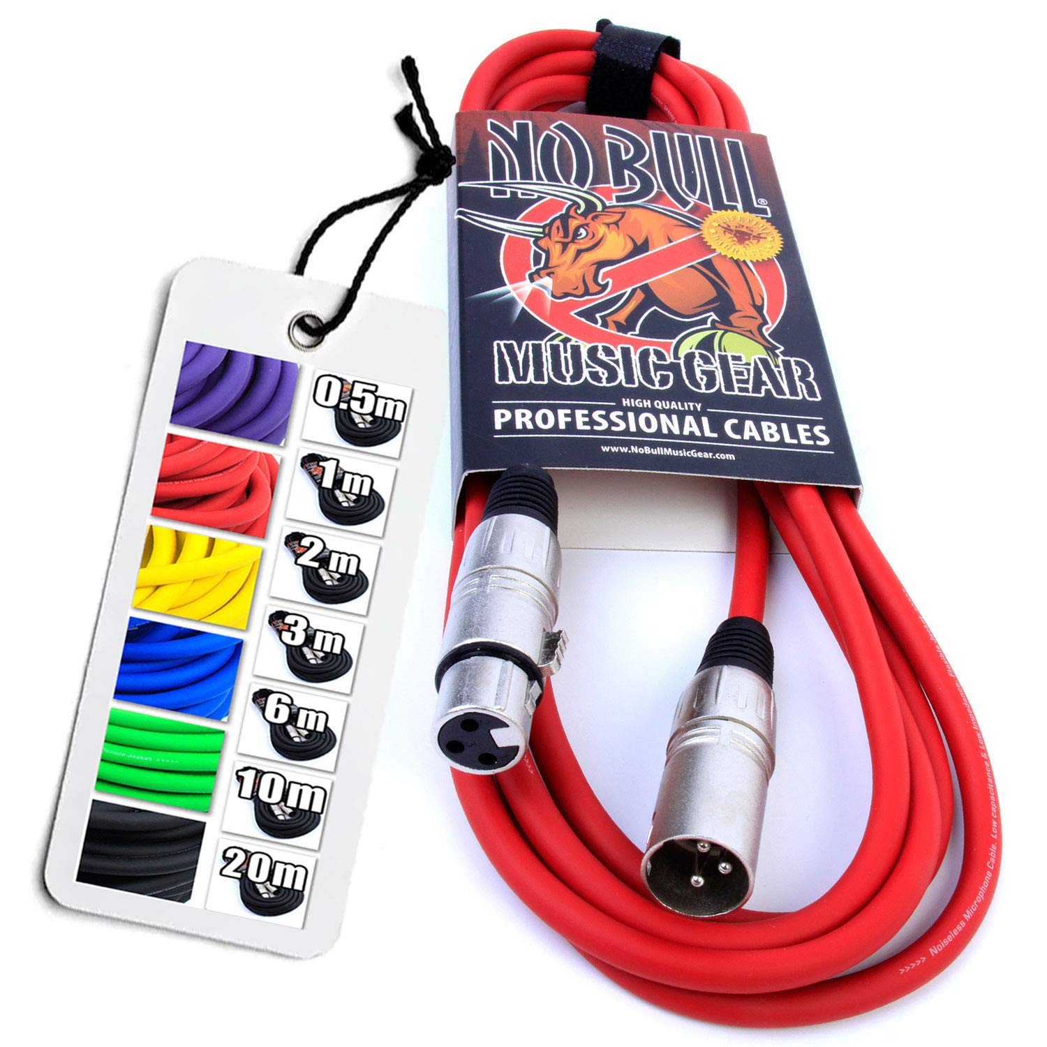 No Bull Nordell Music Gear' Premium XLR Cable (Red, 3m): Achieve a Clearer Audio Signal with Balanced Male to Female Microphone Lead, plus Cable Tie