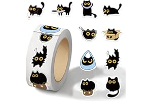Cute Black Cat Sticker Roll 500 Pcs/Set for DJY Scrapbooking, Kawaii Decor, Laptop, Skateboard & Phone Case DIY Decoration (B
